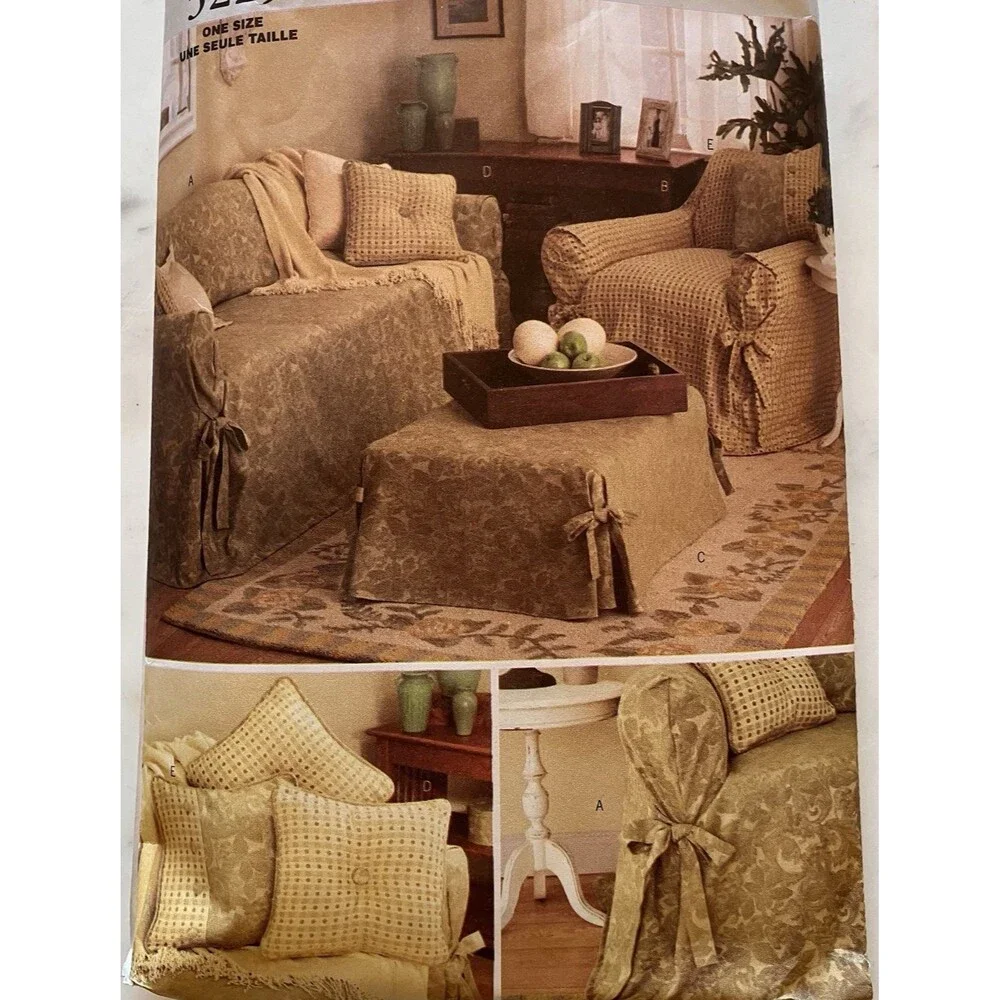 Butterick 3229 Slip‎ Covers Easy Sewing Pattern Uncut Sofa Chair Ottoman Pillow